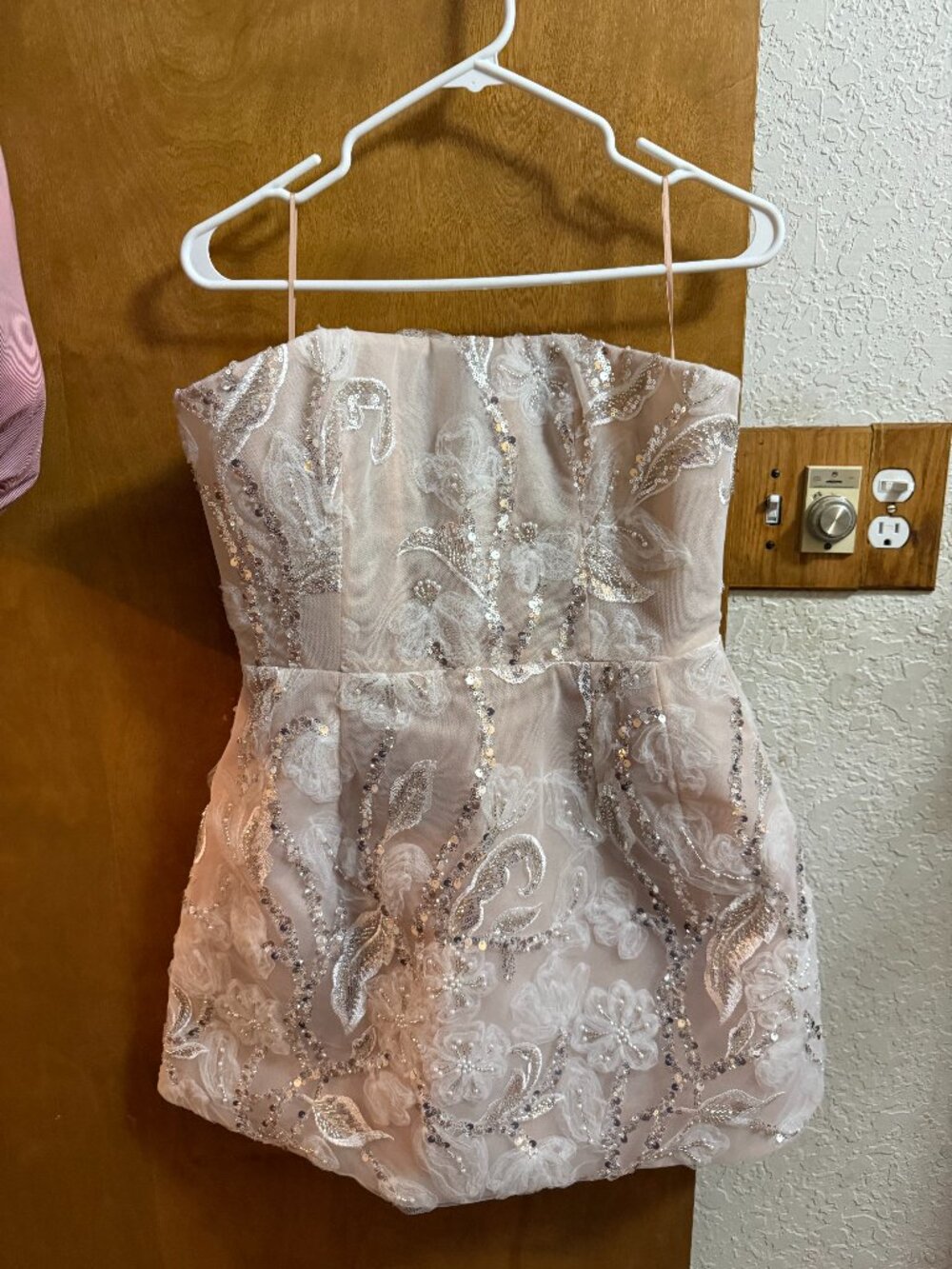 Strapless Beaded Ivory Lace Cocktail Dress